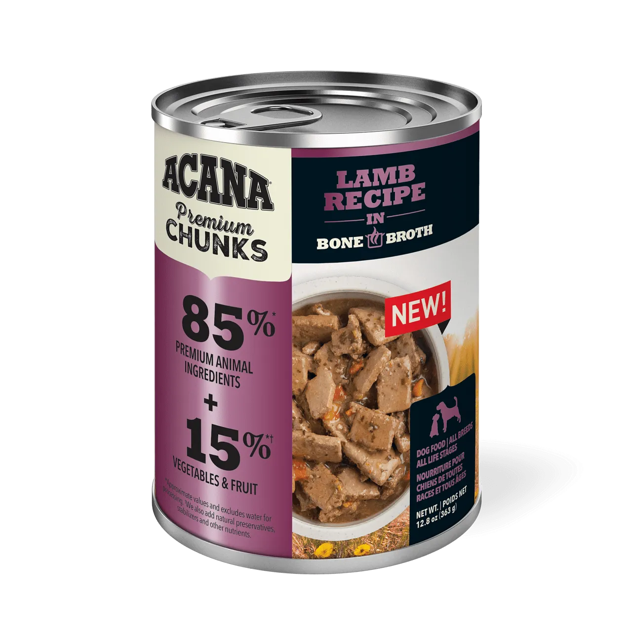 Acana Premium Grain Free Chunks Lamb Recipe in Bone Broth for Dogs