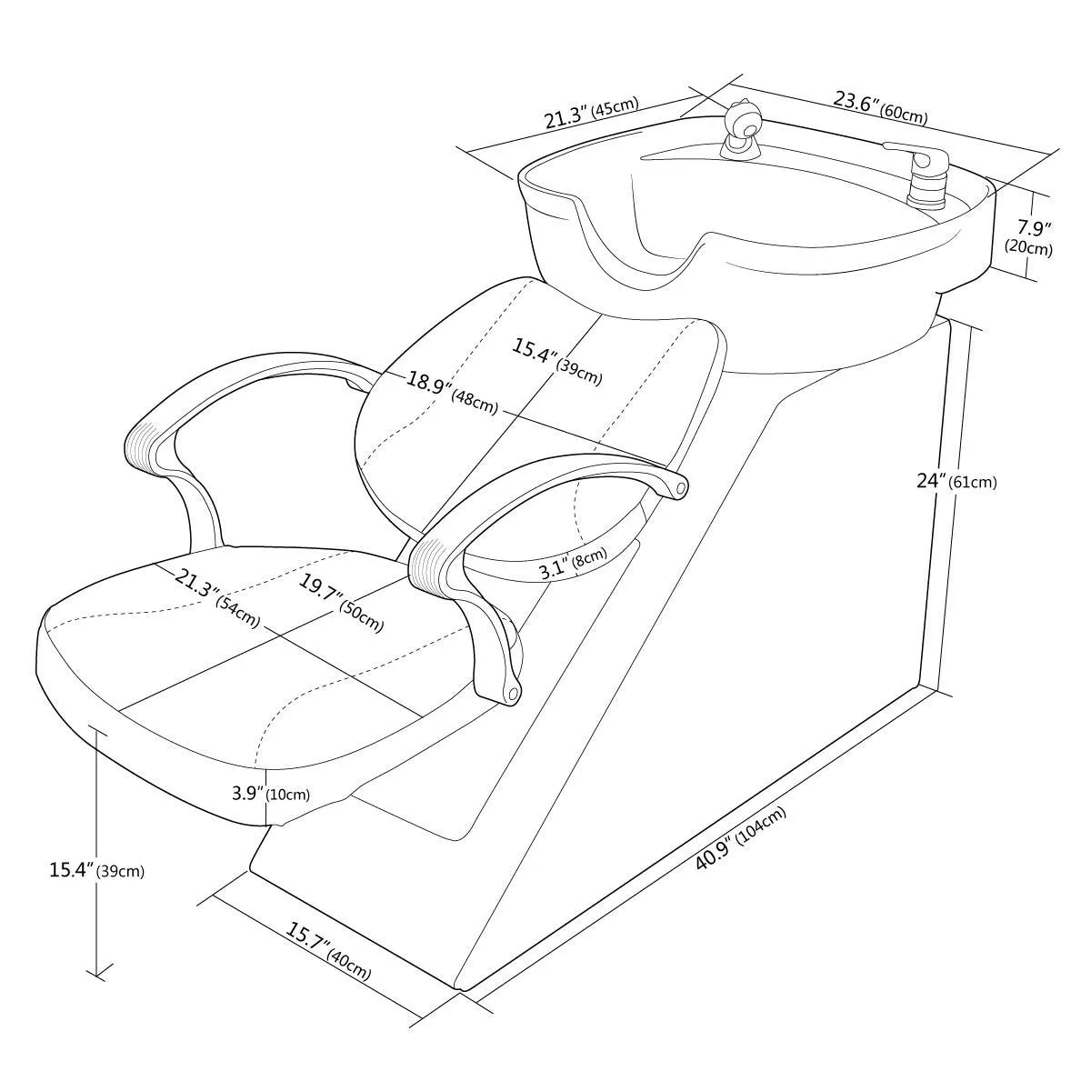 Backwash Chair Salon Bowl Shampoo Equipment Sink Unit Double Drain Beauty Stylist Station (Basic)