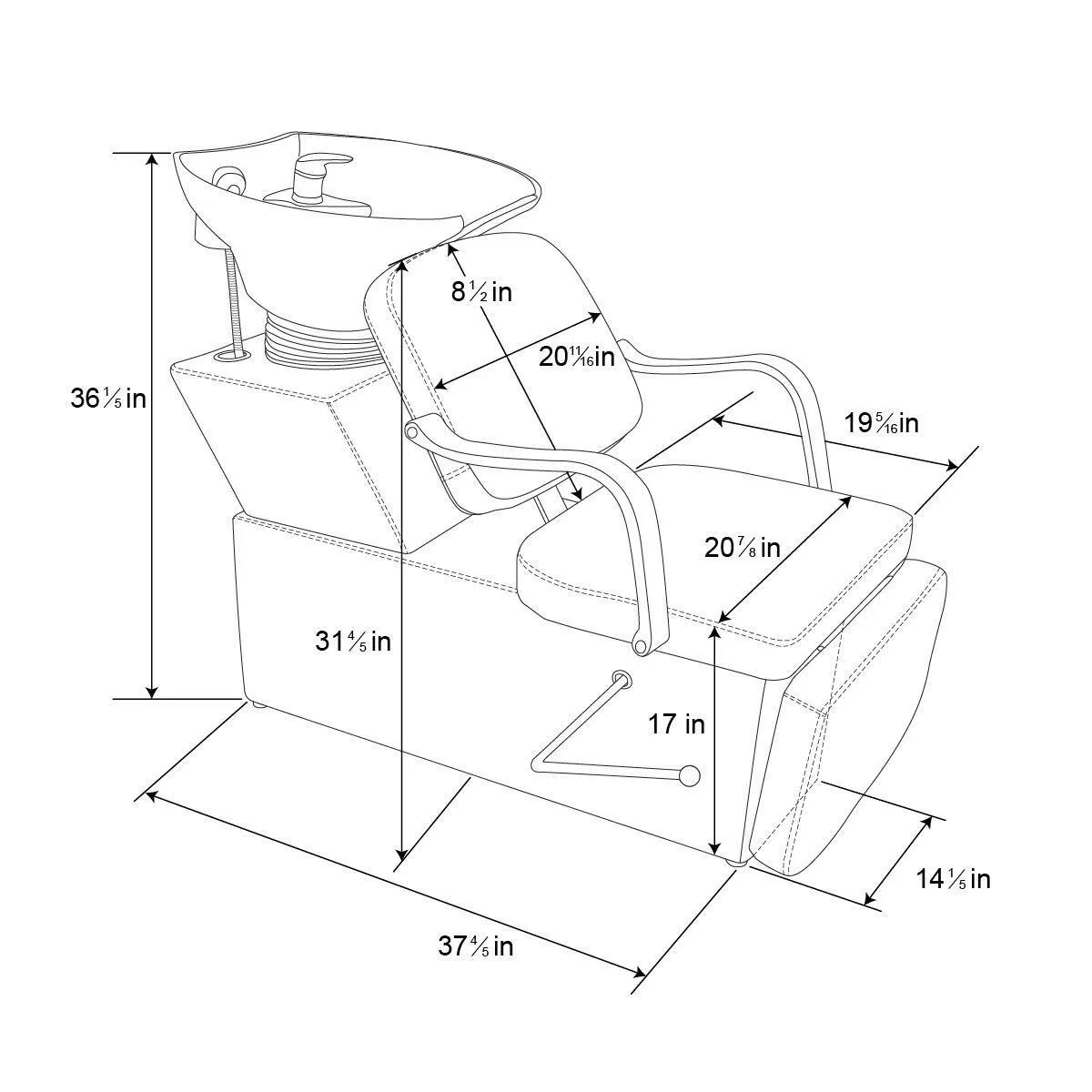 Shampoo Chair Backwash Sink Adjustable Footrest Barber Chair